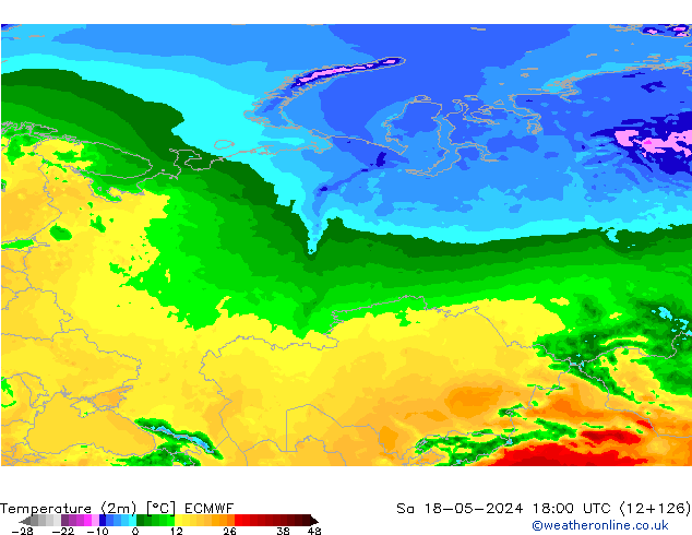 карта температуры ECMWF сб 18.05.2024 18 UTC