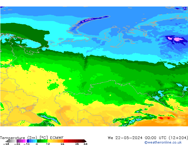 карта температуры ECMWF ср 22.05.2024 00 UTC