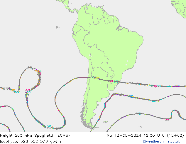 Height 500 hPa Spaghetti ECMWF Seg 13.05.2024 12 UTC