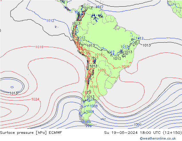 Presión superficial ECMWF dom 19.05.2024 18 UTC