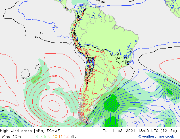 High wind areas ECMWF Tu 14.05.2024 18 UTC