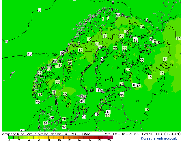 Temperature 2m Spread ECMWF St 15.05.2024 12 UTC
