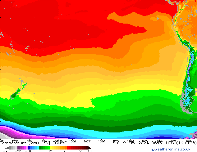 Temperatura (2m) ECMWF Dom 19.05.2024 06 UTC
