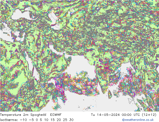 温度图 Spaghetti ECMWF 星期二 14.05.2024 00 UTC