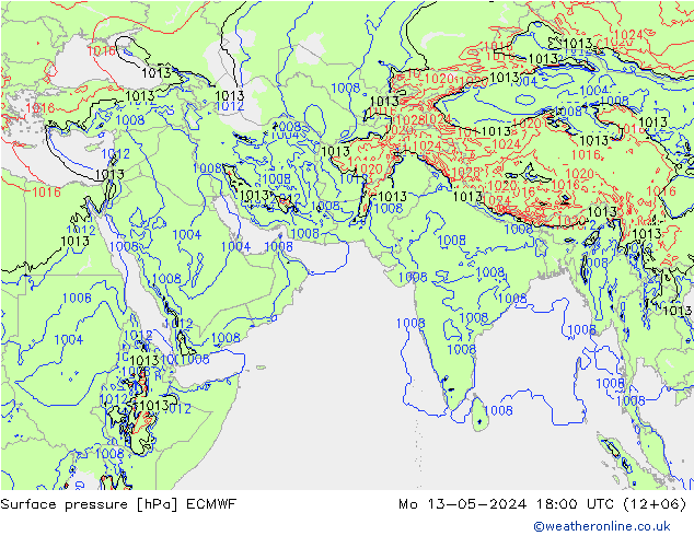 地面气压 ECMWF 星期一 13.05.2024 18 UTC