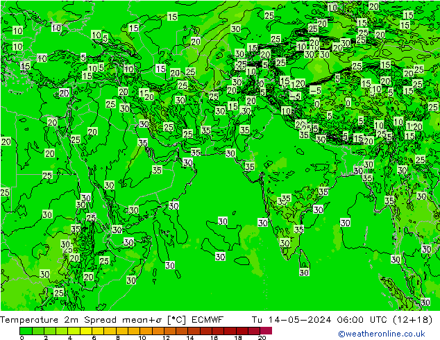 Temperature 2m Spread ECMWF Tu 14.05.2024 06 UTC