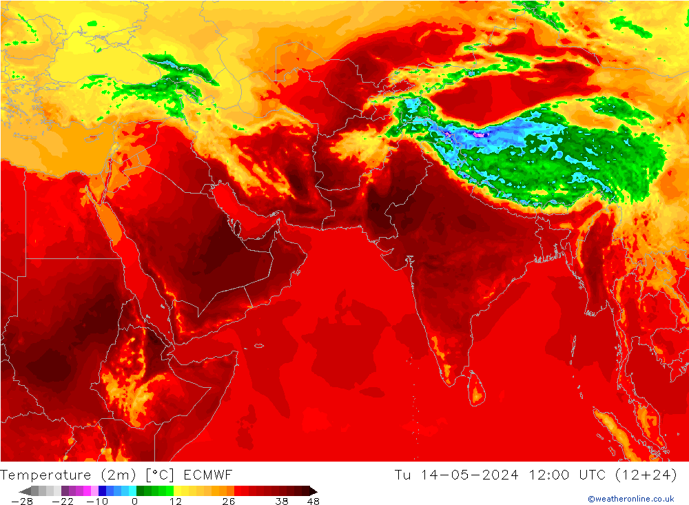 Temperatuurkaart (2m) ECMWF di 14.05.2024 12 UTC
