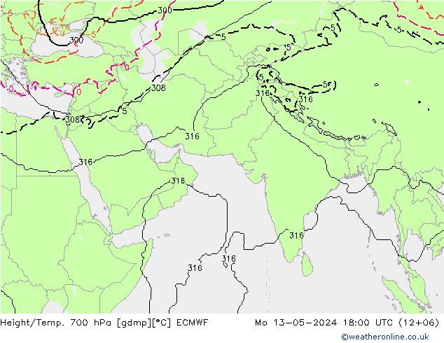 Hoogte/Temp. 700 hPa ECMWF ma 13.05.2024 18 UTC