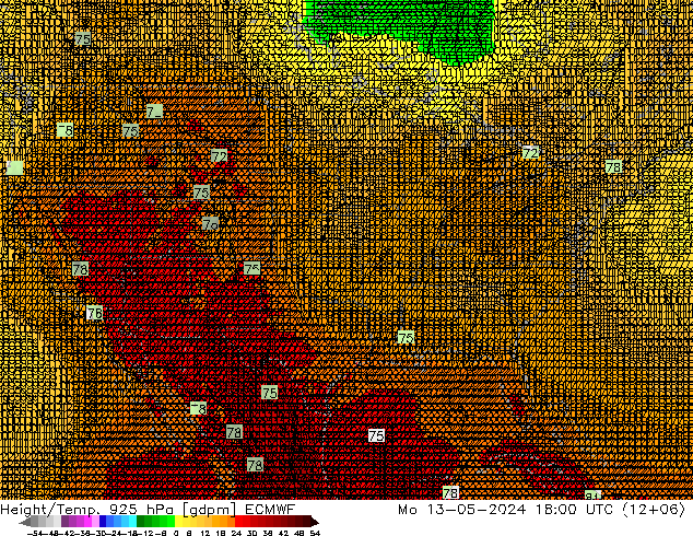 Height/Temp. 925 гПа ECMWF пн 13.05.2024 18 UTC
