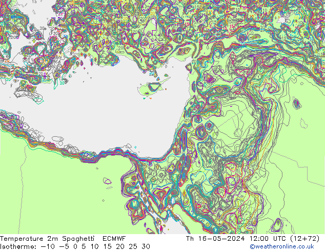 Temperatura 2m Spaghetti ECMWF gio 16.05.2024 12 UTC