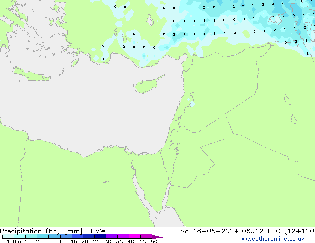 Totale neerslag (6h) ECMWF za 18.05.2024 12 UTC