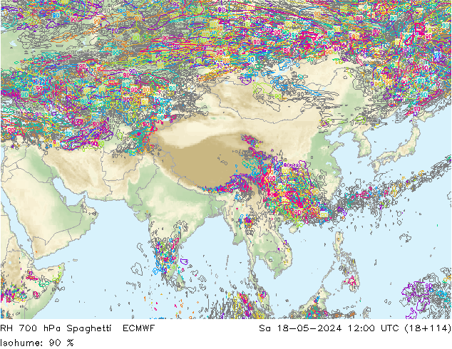 RH 700 hPa Spaghetti ECMWF So 18.05.2024 12 UTC