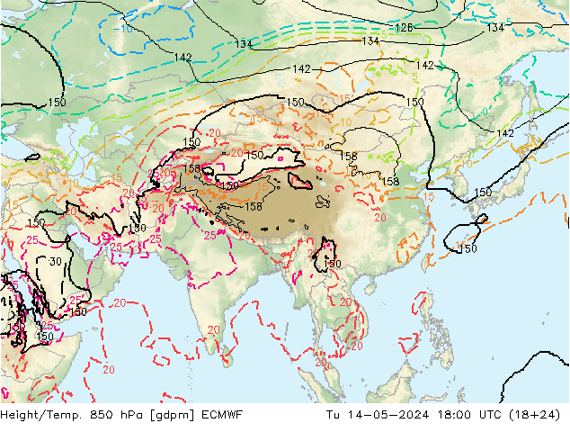 Height/Temp. 850 hPa ECMWF mar 14.05.2024 18 UTC