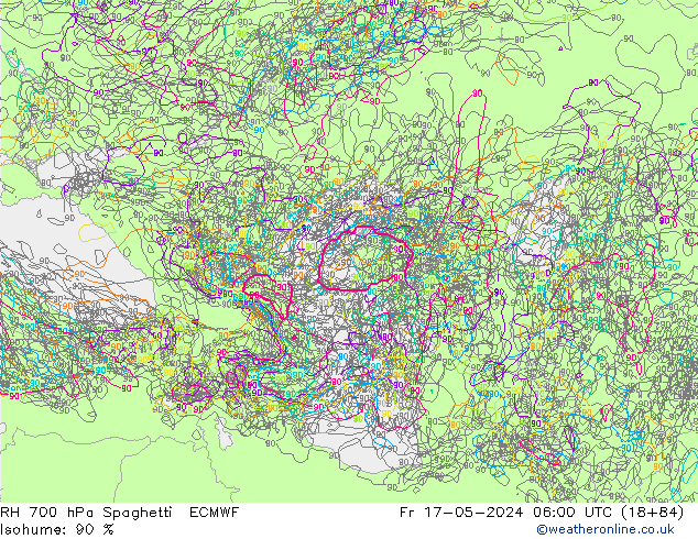 RH 700 hPa Spaghetti ECMWF Fr 17.05.2024 06 UTC