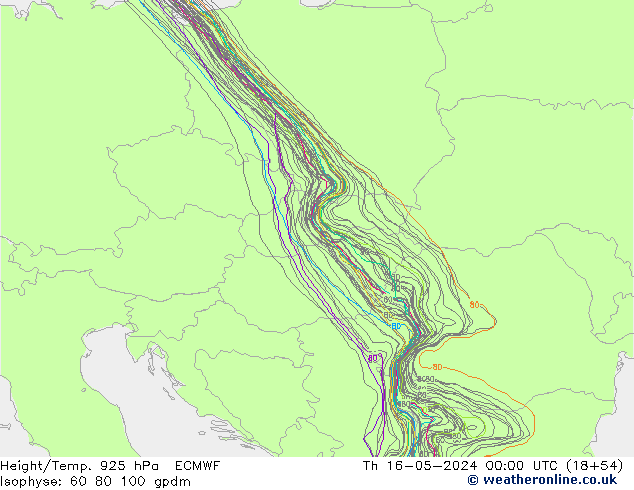 Height/Temp. 925 hPa ECMWF Čt 16.05.2024 00 UTC