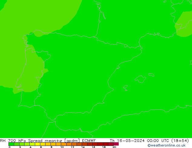 Humidité rel. 700 hPa Spread ECMWF jeu 16.05.2024 00 UTC
