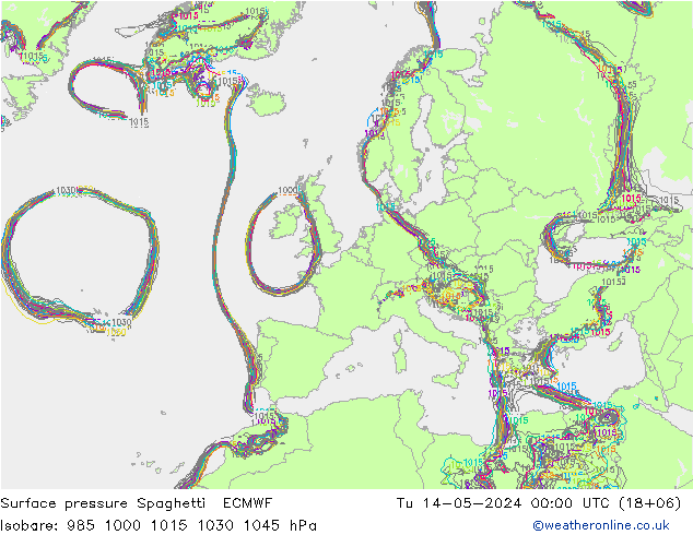 Surface pressure Spaghetti ECMWF Tu 14.05.2024 00 UTC