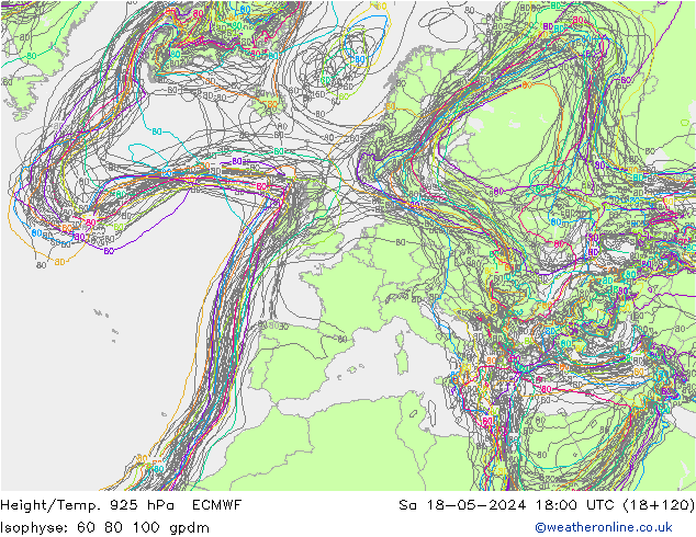 Yükseklik/Sıc. 925 hPa ECMWF Cts 18.05.2024 18 UTC