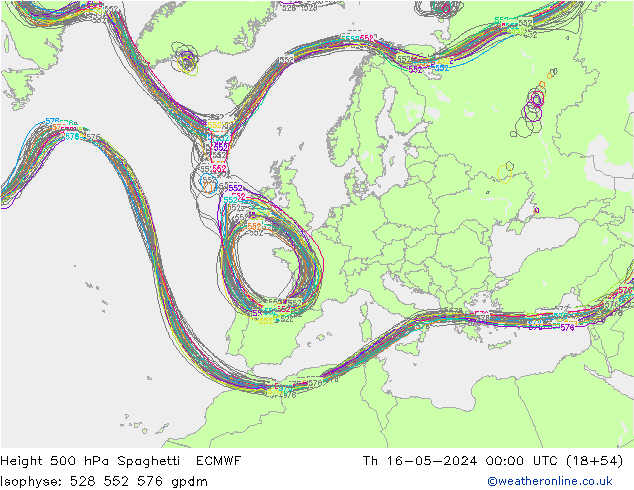 500 hPa Yüksekliği Spaghetti ECMWF Per 16.05.2024 00 UTC