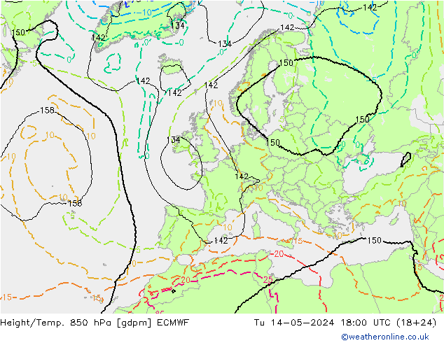 Height/Temp. 850 hPa ECMWF 星期二 14.05.2024 18 UTC