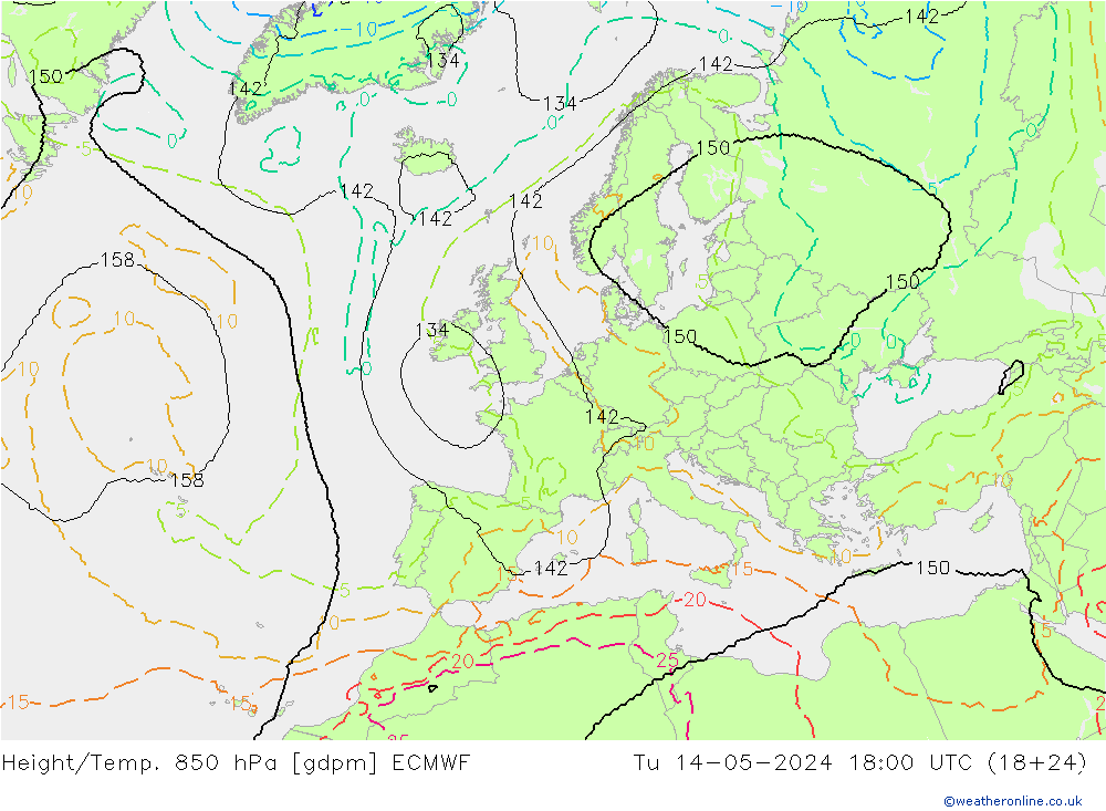 Hoogte/Temp. 850 hPa ECMWF di 14.05.2024 18 UTC