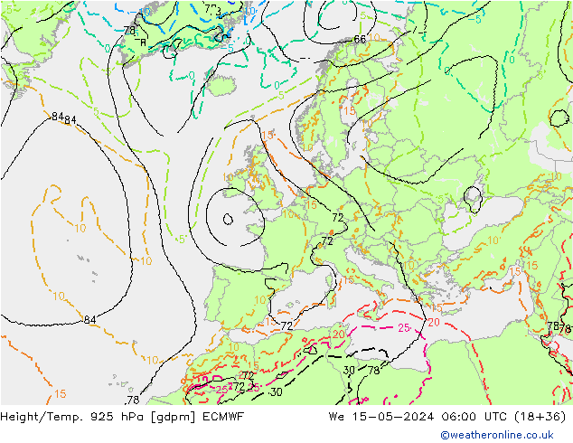 Yükseklik/Sıc. 925 hPa ECMWF Çar 15.05.2024 06 UTC