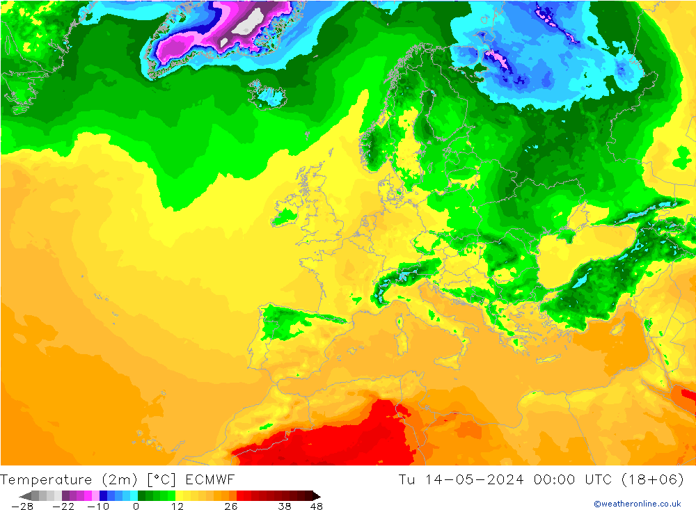 Sıcaklık Haritası (2m) ECMWF Sa 14.05.2024 00 UTC