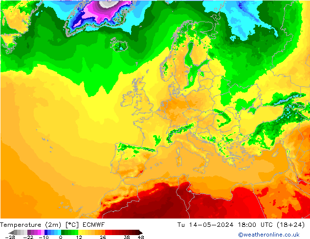 温度图 ECMWF 星期二 14.05.2024 18 UTC
