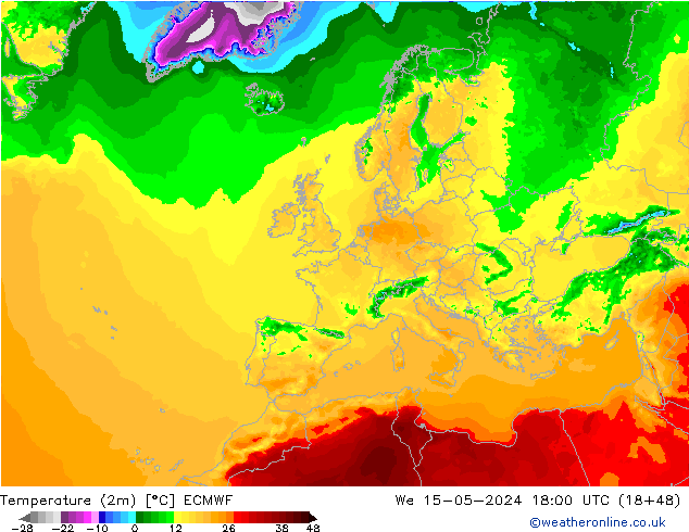 Sıcaklık Haritası (2m) ECMWF Çar 15.05.2024 18 UTC