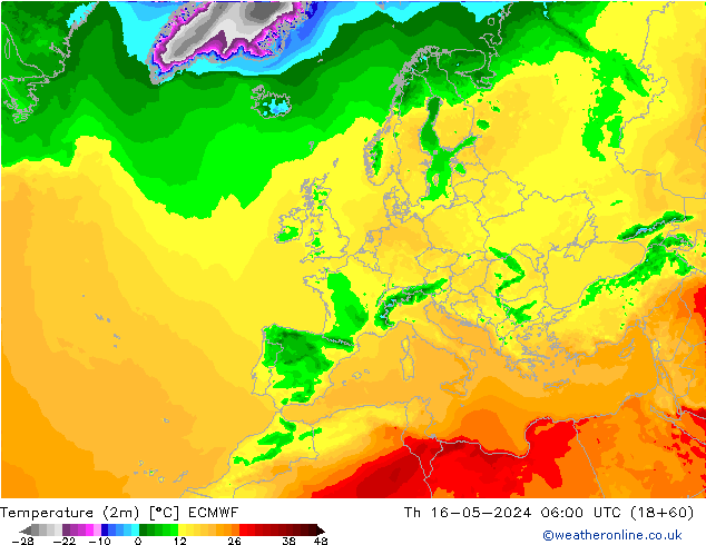 Temperature (2m) ECMWF Th 16.05.2024 06 UTC