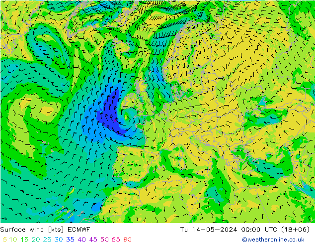 风 10 米 ECMWF 星期二 14.05.2024 00 UTC
