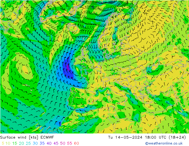 风 10 米 ECMWF 星期二 14.05.2024 18 UTC