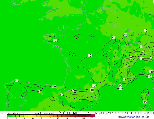 Sıcaklık Haritası 2m Spread ECMWF Cts 18.05.2024 00 UTC