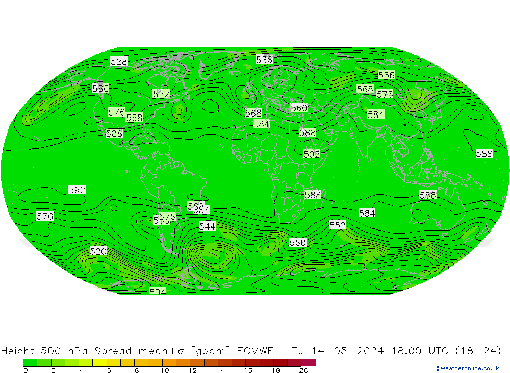 500 hPa Yüksekliği Spread ECMWF Sa 14.05.2024 18 UTC