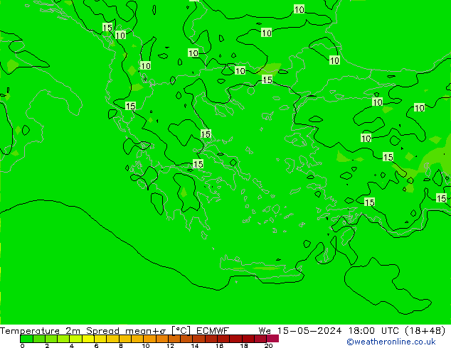 Temperaturkarte Spread ECMWF Mi 15.05.2024 18 UTC