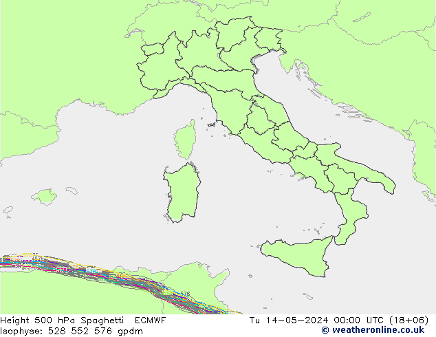 500 hPa Yüksekliği Spaghetti ECMWF Sa 14.05.2024 00 UTC