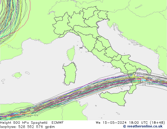 500 hPa Yüksekliği Spaghetti ECMWF Çar 15.05.2024 18 UTC