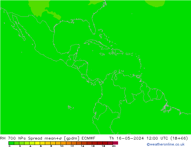 Humedad rel. 700hPa Spread ECMWF jue 16.05.2024 12 UTC