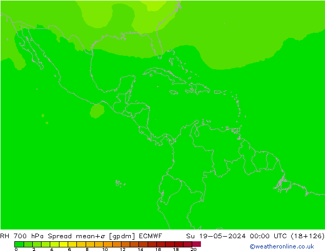 RH 700 hPa Spread ECMWF Su 19.05.2024 00 UTC