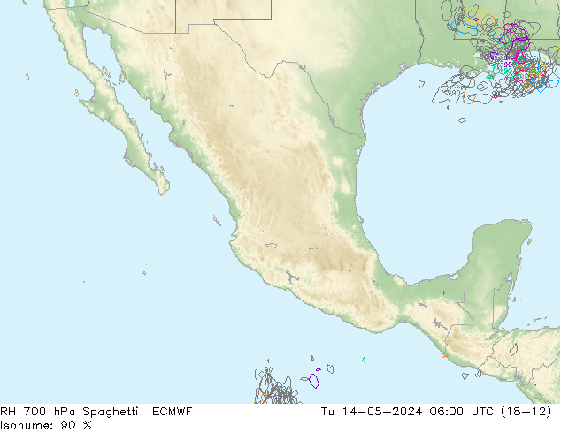 Humedad rel. 700hPa Spaghetti ECMWF mar 14.05.2024 06 UTC