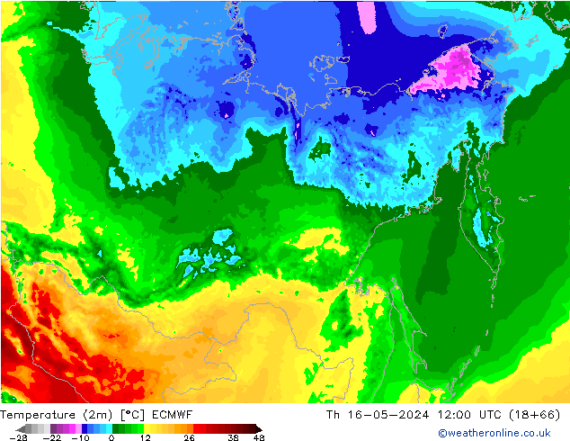 Temperature (2m) ECMWF Čt 16.05.2024 12 UTC