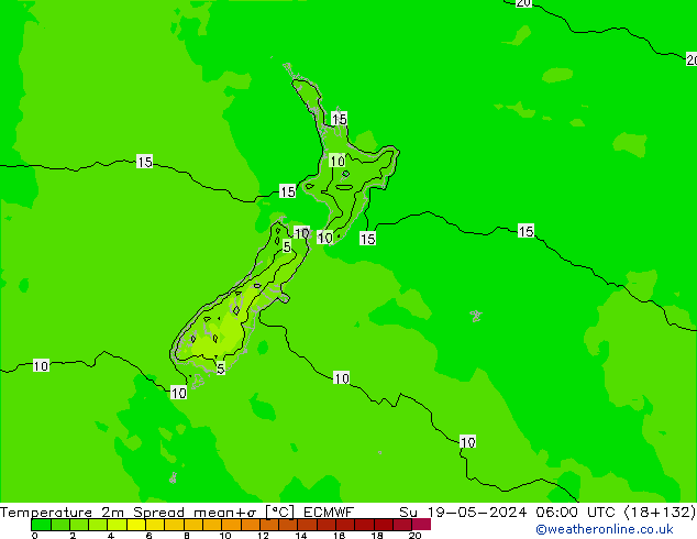 Temperatura 2m Spread ECMWF Dom 19.05.2024 06 UTC
