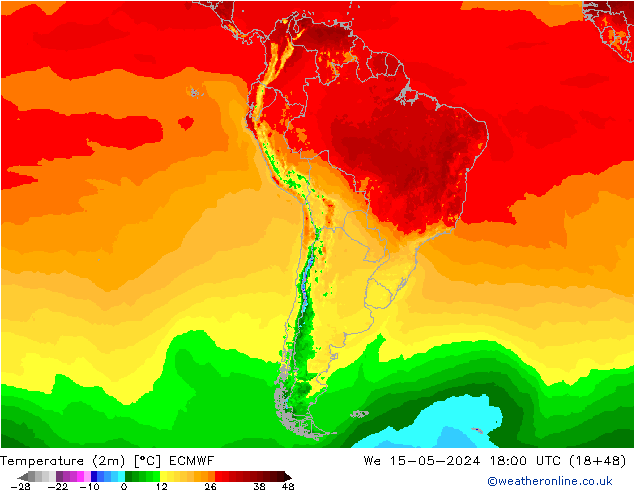 Temperature (2m) ECMWF St 15.05.2024 18 UTC