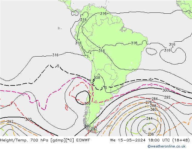 Yükseklik/Sıc. 700 hPa ECMWF Çar 15.05.2024 18 UTC