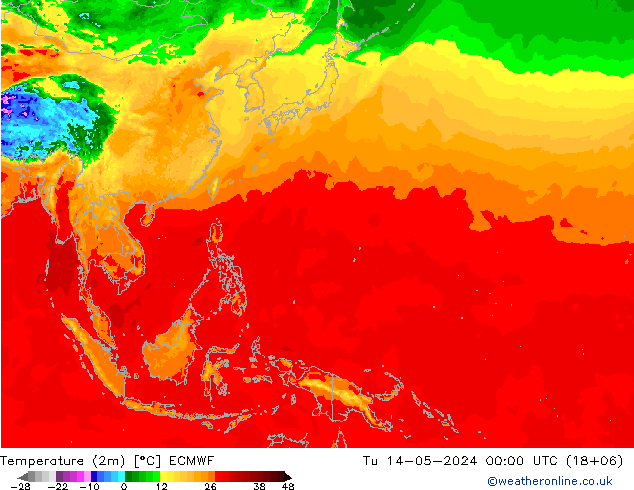 Temperature (2m) ECMWF Tu 14.05.2024 00 UTC