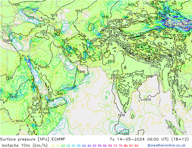 10米等风速线 (kph) ECMWF 星期二 14.05.2024 06 UTC