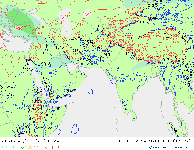 Straalstroom/SLP ECMWF do 16.05.2024 18 UTC