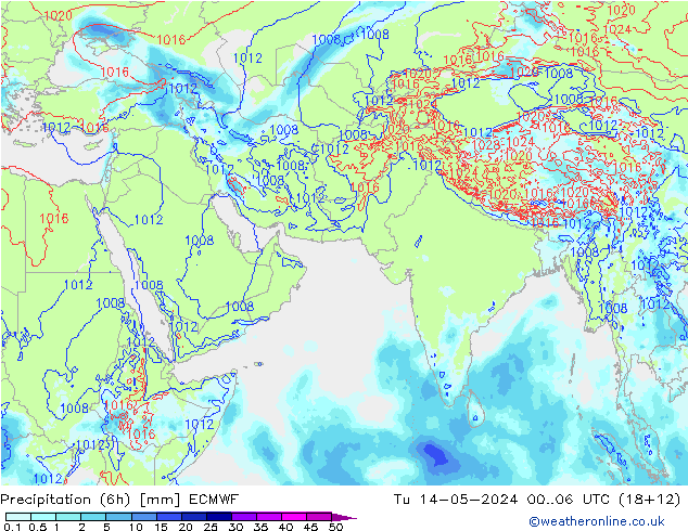 降水量 (6h) ECMWF 星期二 14.05.2024 06 UTC