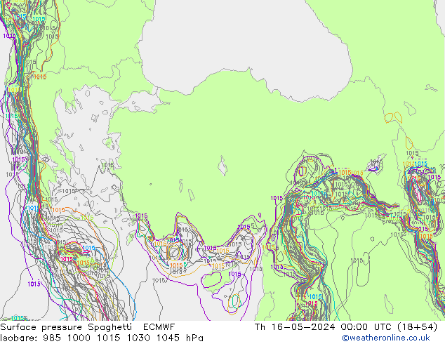Presión superficial Spaghetti ECMWF jue 16.05.2024 00 UTC