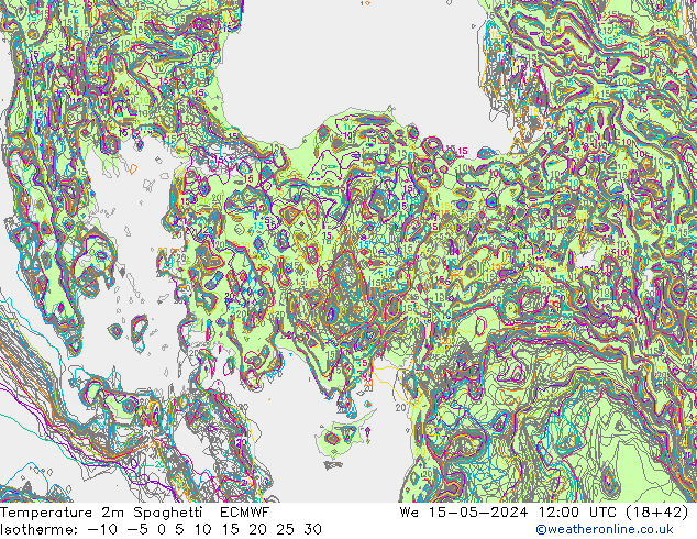 Temperatuurkaart Spaghetti ECMWF wo 15.05.2024 12 UTC